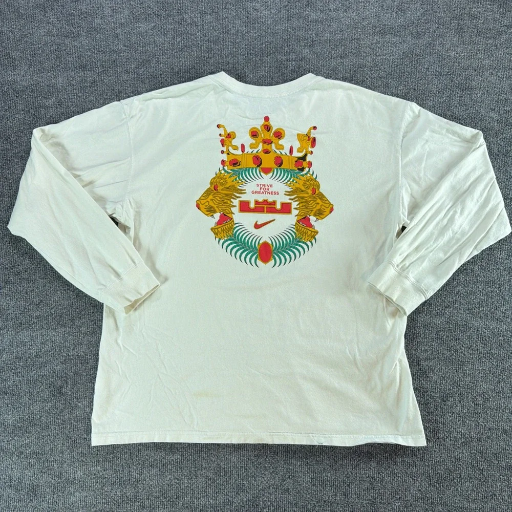 Nike LeBron James Strive For Greatness Long Sleeve Shirt White Mens Lg Loose Fit